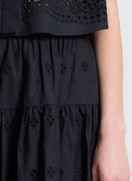 A.L.C. - Jay Embroidered Cotton Midi Skirt - Black