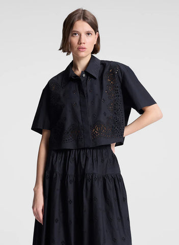 A.L.C. - Jade Embroidered Cotton Top - Black