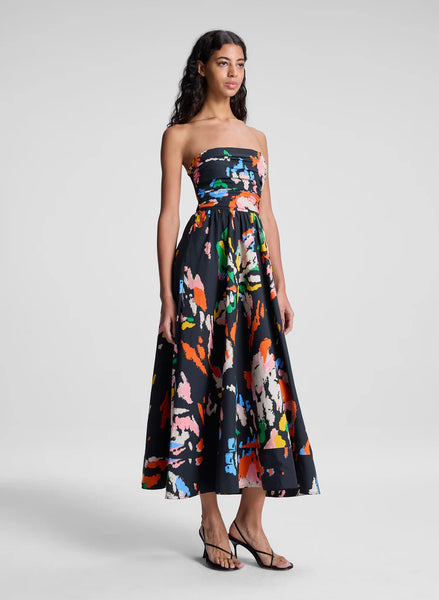 A.L.C. - Tate Strapless Printed Midi Dress - Black Multi