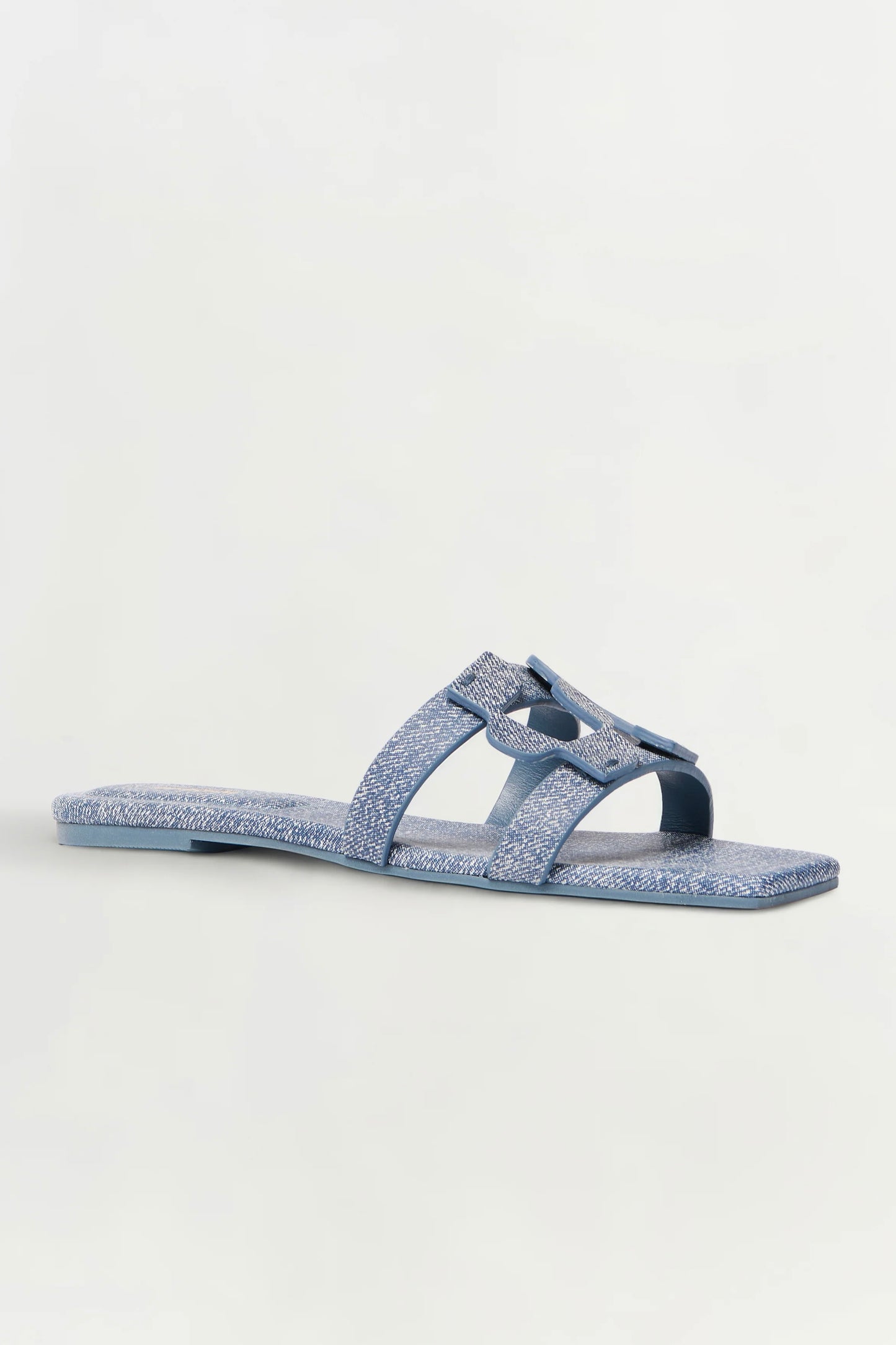 Monogram Denim Leather Flat Slide