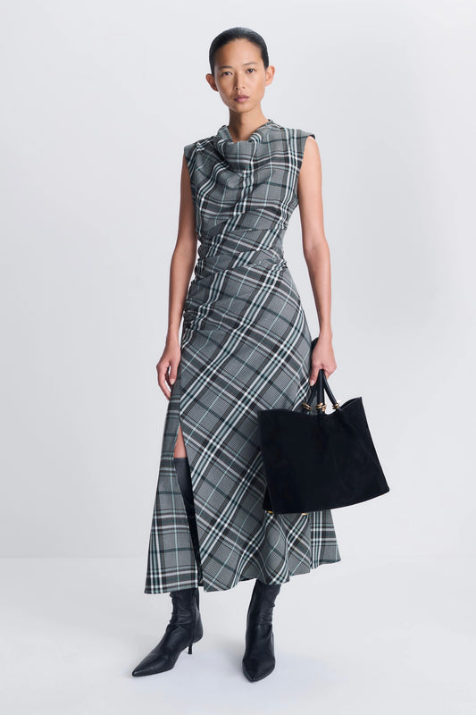 Burke Draped Midi Dress - Everglade Plaid