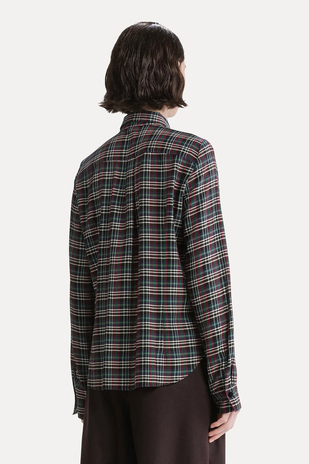 tartan light voile shirt with rouches