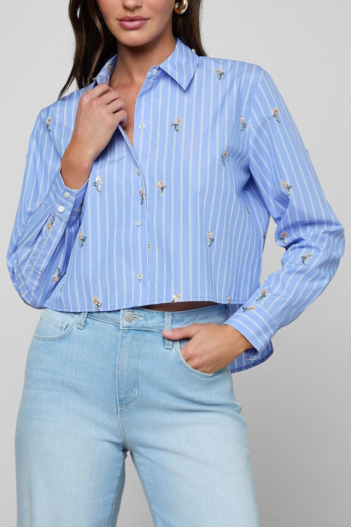 Cosette Crop Hi-Low Shirt with Sequin Flower