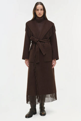 SIMKHAI - Carrie Fringe Coat - Chocolate