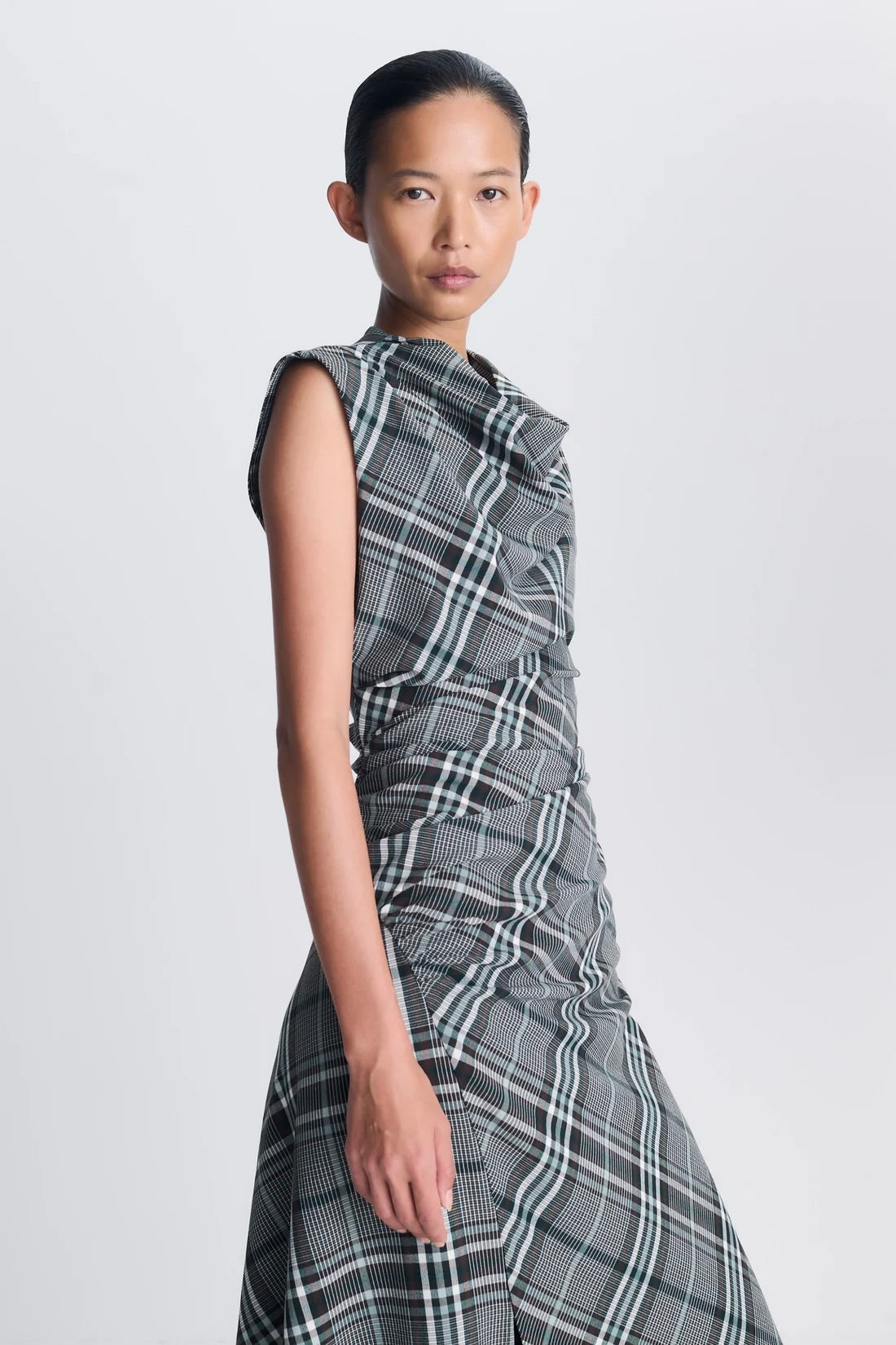 Burke Draped Midi Dress - Everglade Plaid
