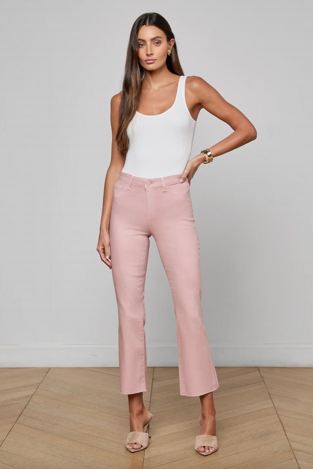 Kendra Coated Cropped Flare Jean - Pale Rose
