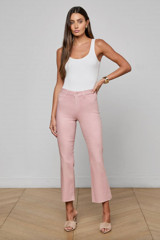 Kendra Coated Cropped Flare Jean - Pale Rose