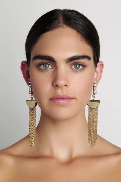 Nicole Romano - Hulin Crystal Baguette Bar & Chain Fringe Earring