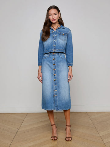 L'AGENCE Kathleen Denim Midi Skirt - Bandera