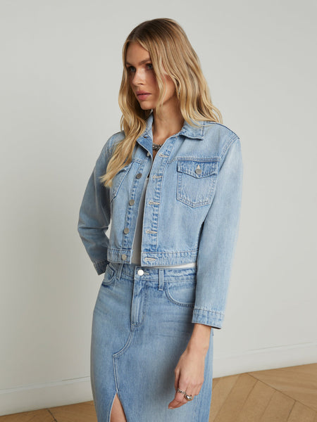 L'AGENCE - Koda Cropped Denim Jacket - Fontana