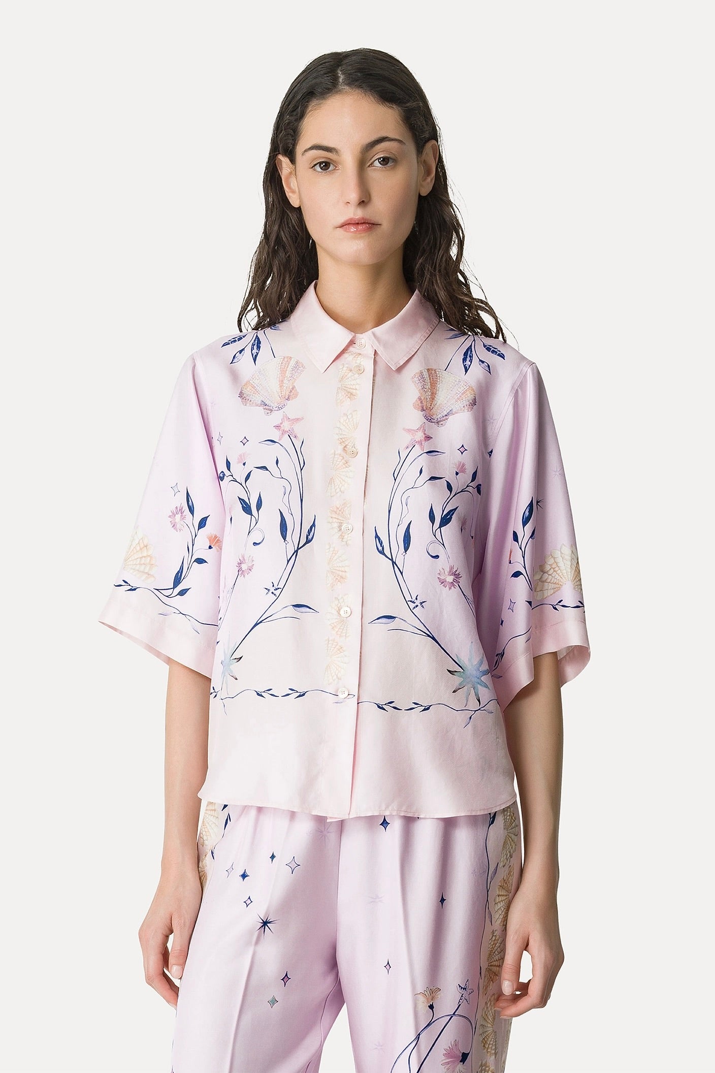 "deliverance" print twill half sleeves shirt