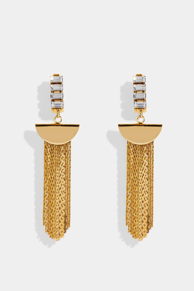 Nicole Romano - Hulin Crystal Baguette Bar & Chain Fringe Earring