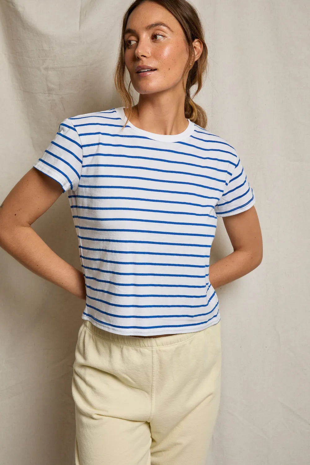 Everett Boxy Tee - Cobalt Stripe