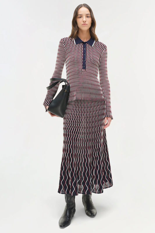 SIMKHAI - Colleen Knit Polo Top - Cranberry Multi