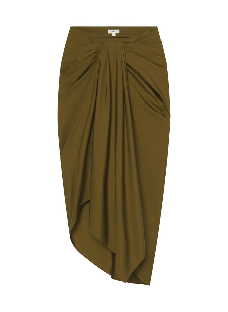 ALC - Rhodes Draped Cotton Midi Skirt - Hazel
