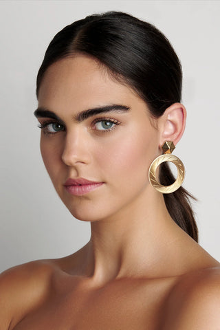 Nicole Romano - Cabato Hexagon Stud & Textured Hoop Earring - Gold