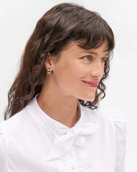 Clare V. - Baguette Checker Huggie Earrings - Clear & Jet Checker Gold
