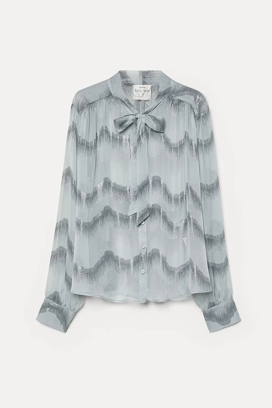 "nuages d'argent" chiffon silk bow-tie shirt