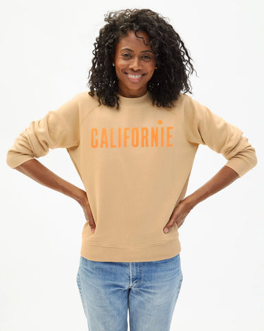 Clare V. - Sweatshirt - Sand w/ Neon Orange Californie