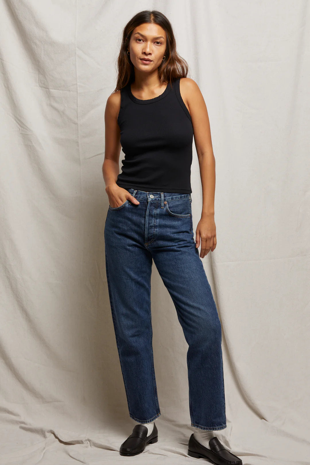 Elle Ribbed Tank - True Black