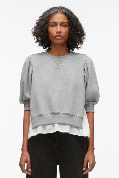 3.1 Phillip Lim - Puff Sleeve Sweatshirt with Voile Combo - Grey Melange/Ivory