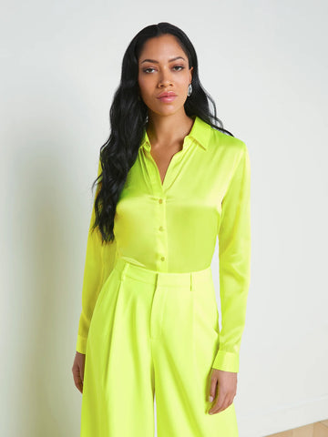 L'AGENCE - Tyler Silk Blouse - Available in Neon Citrus & Caribbean Blue