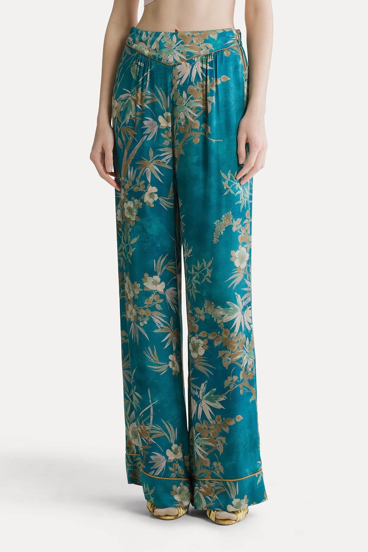 "le bambou secret" print satin flared pants