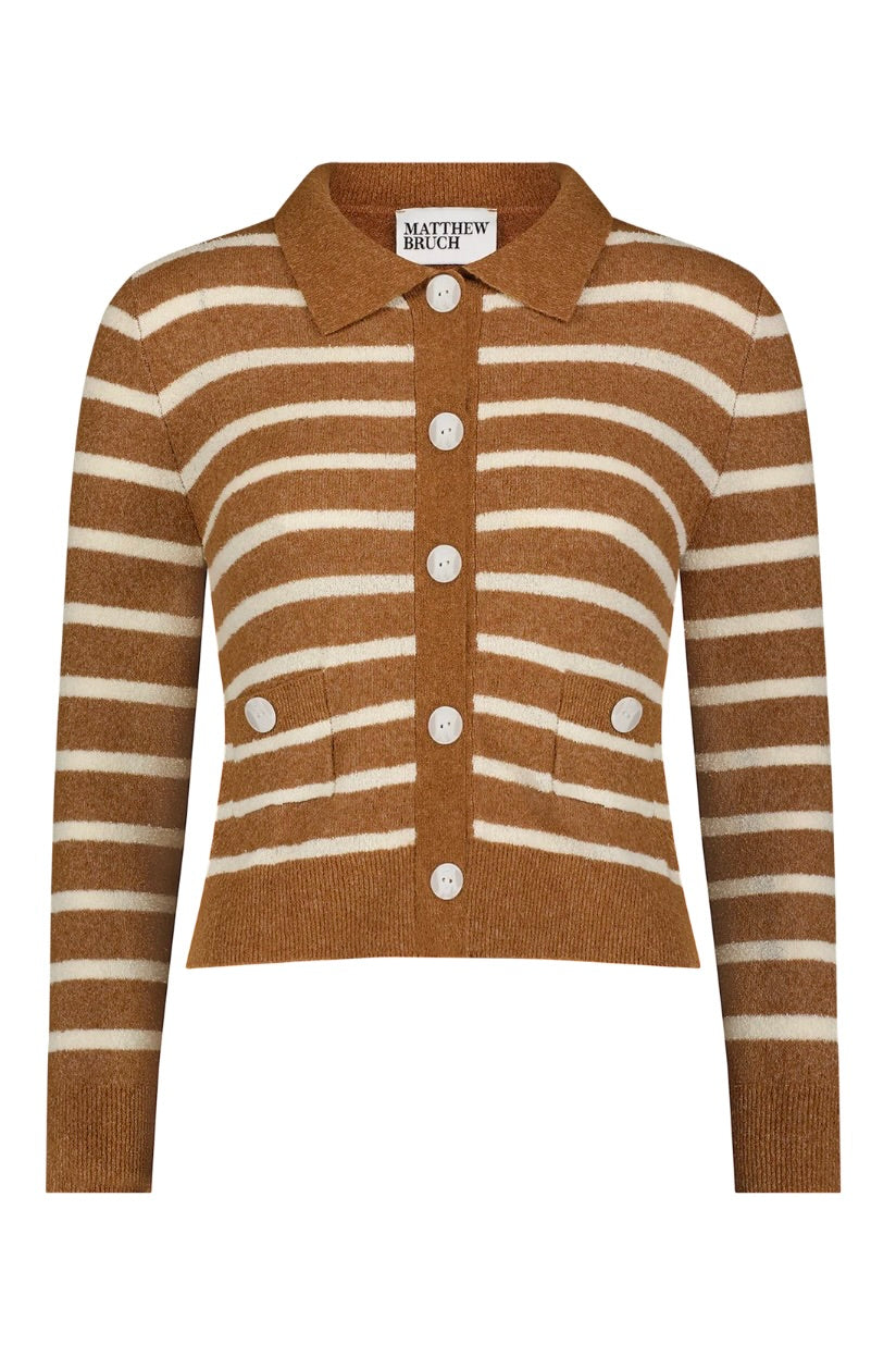 Terry Striped Collared Cardigan