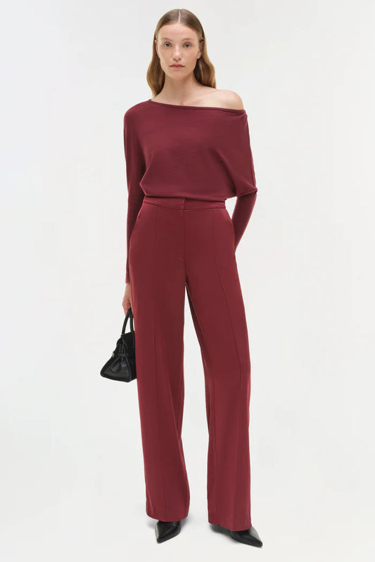 SIMKHAI - Kyra Satin Wide Leg Pant - Cranberry