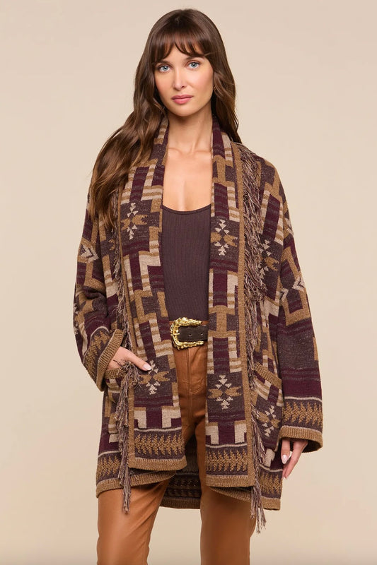 Jair Jacquard Fringe Cardigan