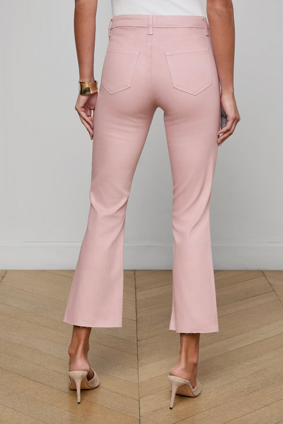 Kendra Coated Cropped Flare Jean - Pale Rose