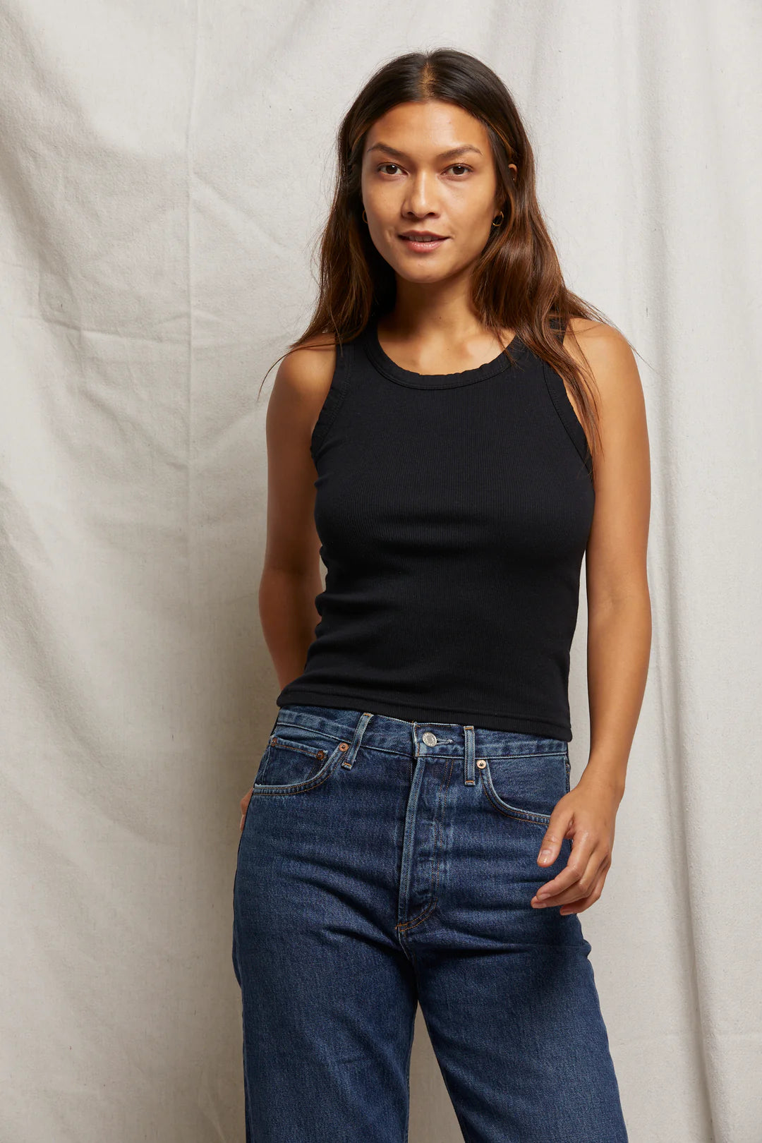 Elle Ribbed Tank - True Black