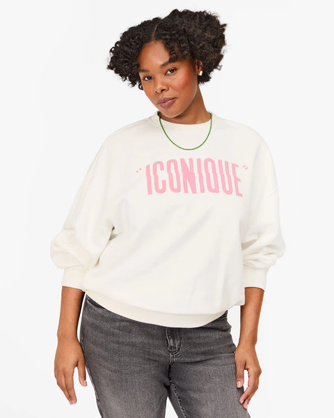 Clare V. - Oversized Sweatshirt - Oyster White w/ Peony Iconique