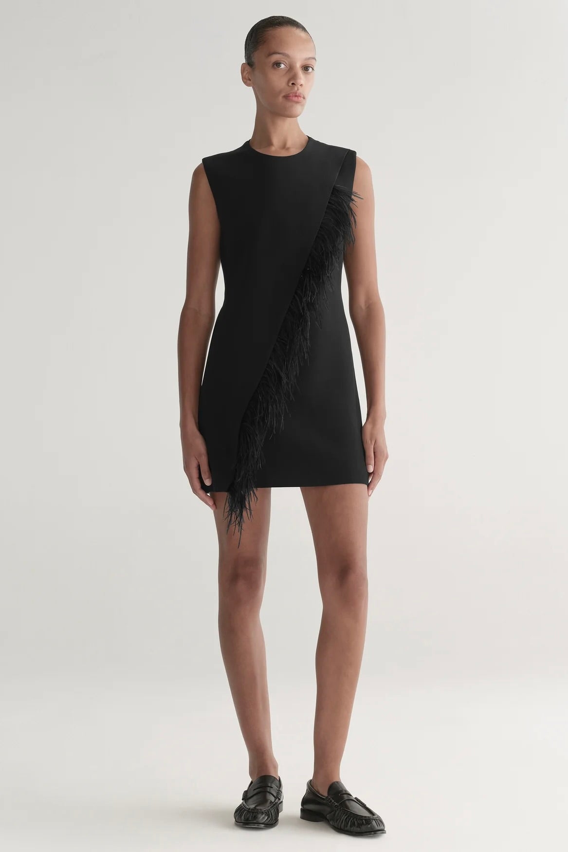 Beck Feather Trimmed Mini Dress