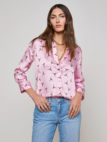 L'AGENCE - Dani Silk Blouse - Blush/Bronze Bulls Head