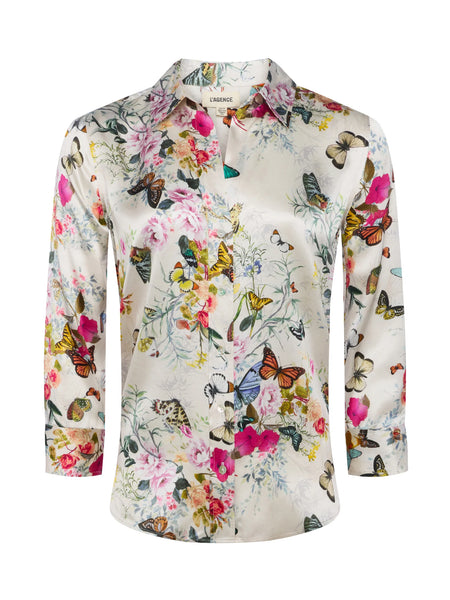 L'AGENCE - Dani Silk Blouse - Vintage White Multi Charonda Butterfly