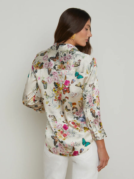 L'AGENCE - Dani Silk Blouse - Vintage White Multi Charonda Butterfly