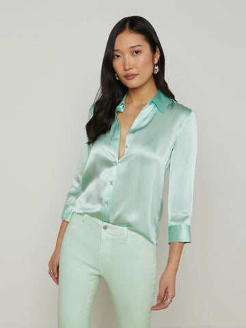 L'AGENCE - Dani 3/4 Sleeve Silk Blouse - Pale Jade