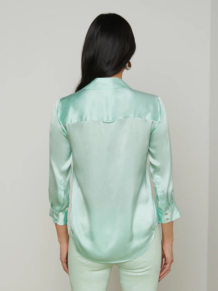 L'AGENCE - Dani 3/4 Sleeve Silk Blouse - Pale Jade