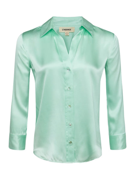 L'AGENCE - Dani 3/4 Sleeve Silk Blouse - Pale Jade