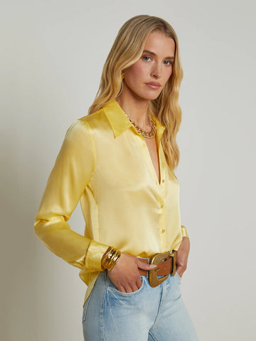 L'AGENCE - Tyler Silk Blouse - Pale Yellow