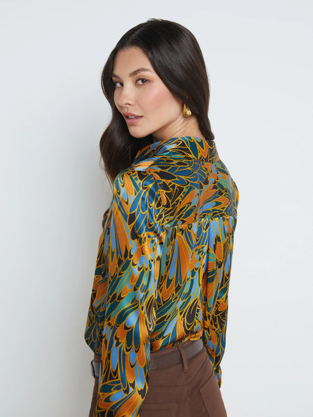 L'AGENCE - Tyler Blouse - Blue Multi Parrot Feather