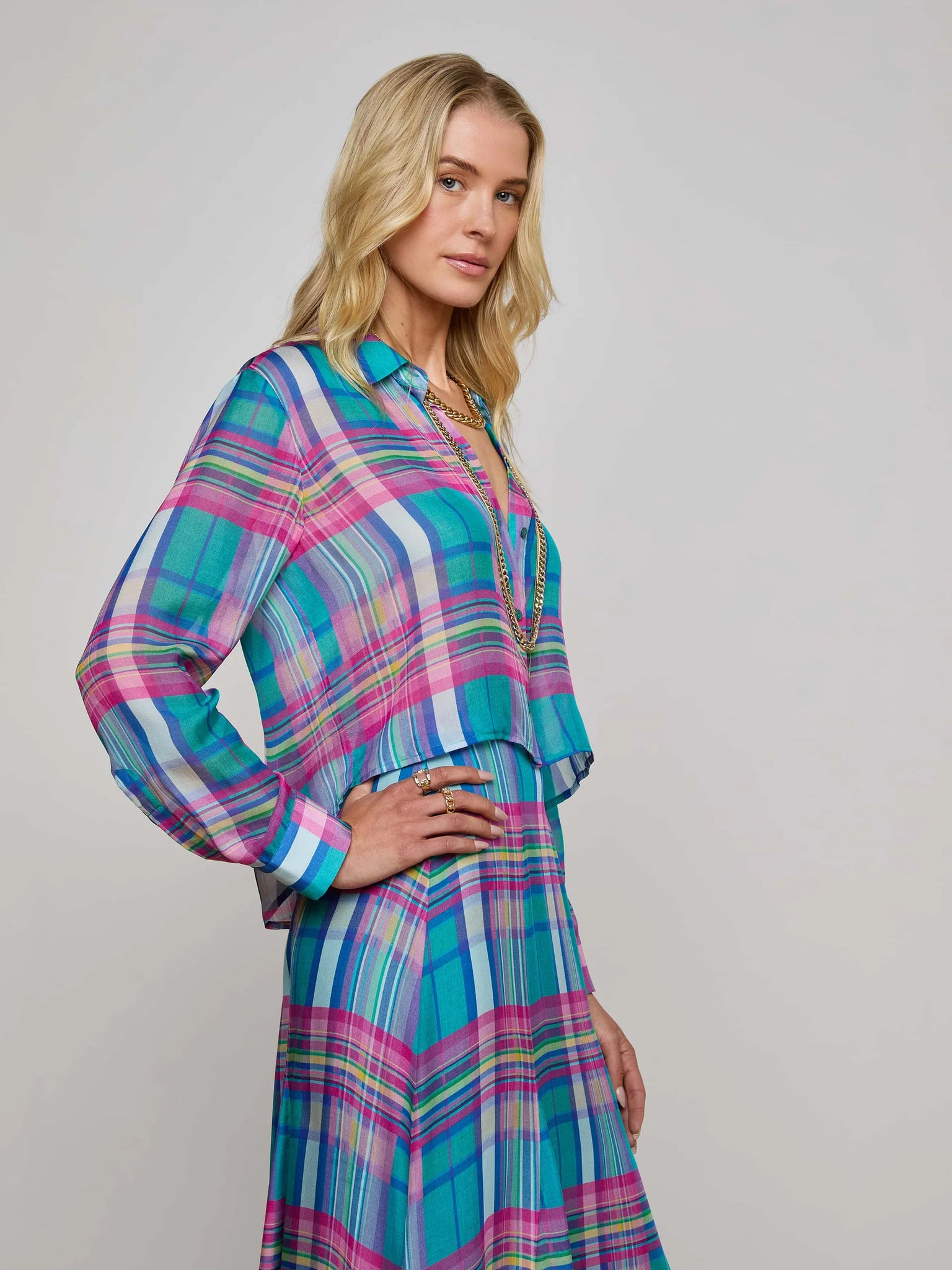L'AGENCE - Cosette Plaid Shirt - Multi Colorful Plaid