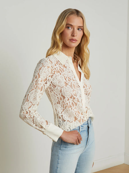 L'AGENCE - Maia Lace Blouse - Vintage White