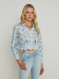 L'AGENCE - Seychelle Lace Cropped Blouse - Blue Fog