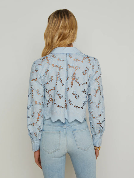 L'AGENCE - Seychelle Lace Cropped Blouse - Blue Fog
