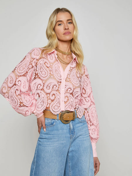 L'AGENCE - Odelia Cropped Lace Blouse - Blush