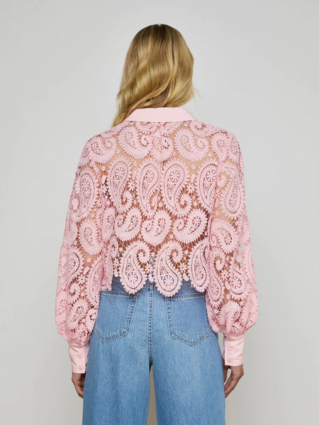 L'AGENCE - Odelia Cropped Lace Blouse - Blush