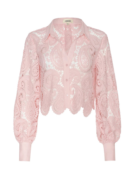 L'AGENCE - Odelia Cropped Lace Blouse - Blush