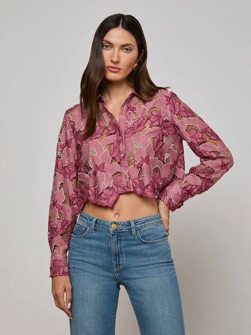 L'AGENCE - Akemi Cropped Eyelet Blouse - Mauve Multicolored Eyelet